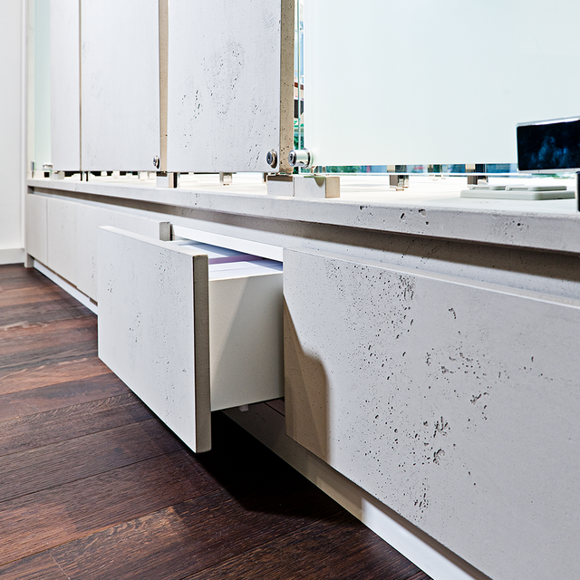 imi-beton Glattschalung grau als Schubladenverkleidung